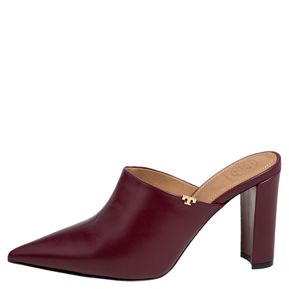 

Tory Burch Burgundy Leather Penelope Mule Sandals Size