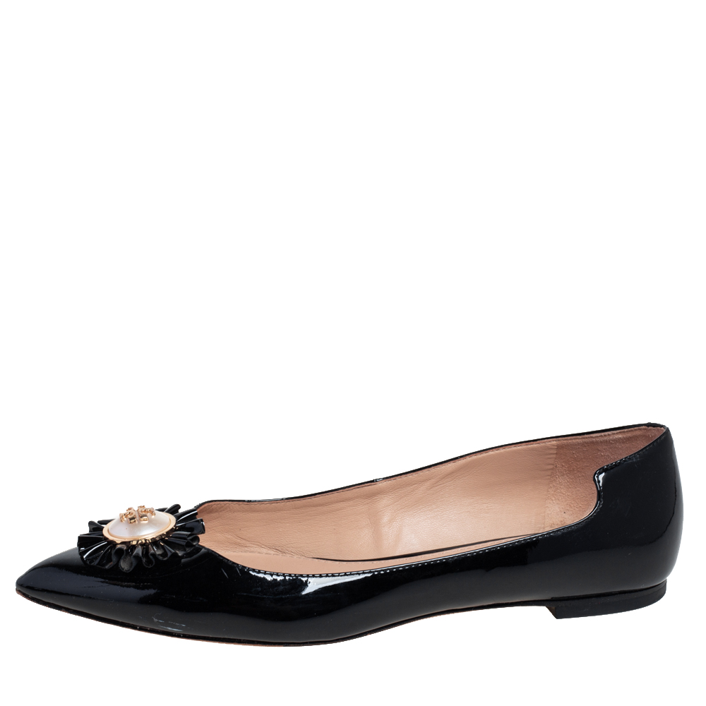 

Tory Burch Black Patent Leather Melody Pearl Ballet Flats Size