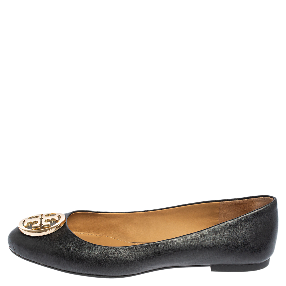 

Tory Burch Black Leather Reva Ballet Flats Size