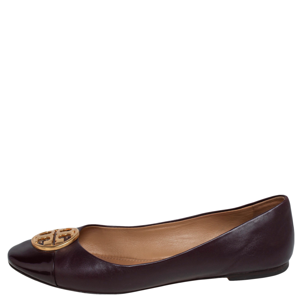 

Tory Burch Purple Leather and Patent Leather Cap Toe Ballet Flats Size