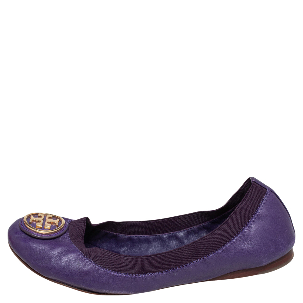 

Tory Burch Purple Leather Scrunch Ballet Flats Size