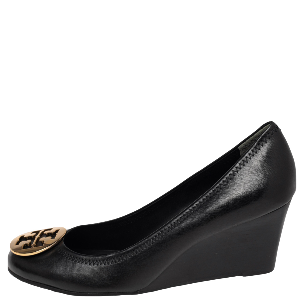 

Tory Burch Black Leather Wedge Pumps Size