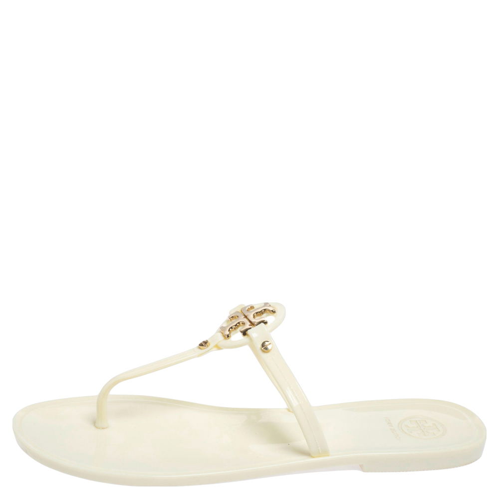 

Tory Burch Off-white Jelly Mini Miller Thong Flat Sandals Size