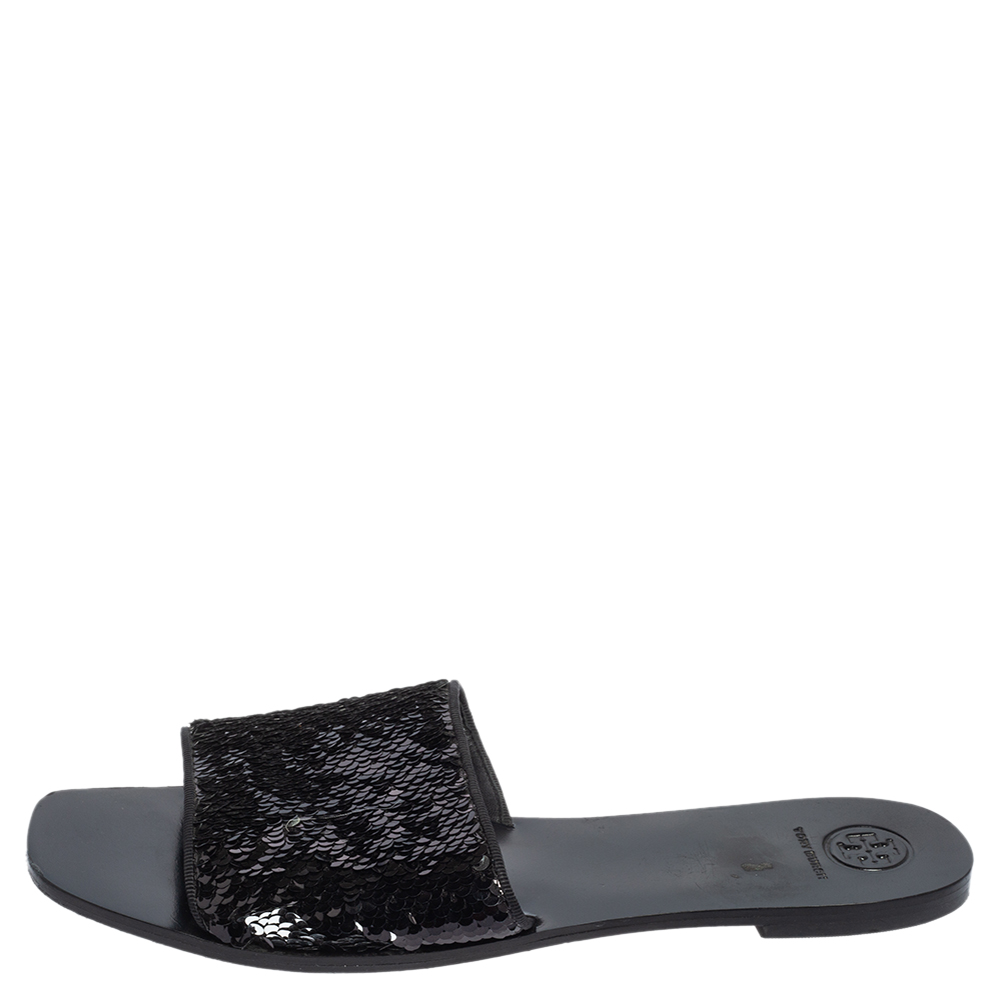 

Tory Burch Black/Silver Sequins Flat Slides Size