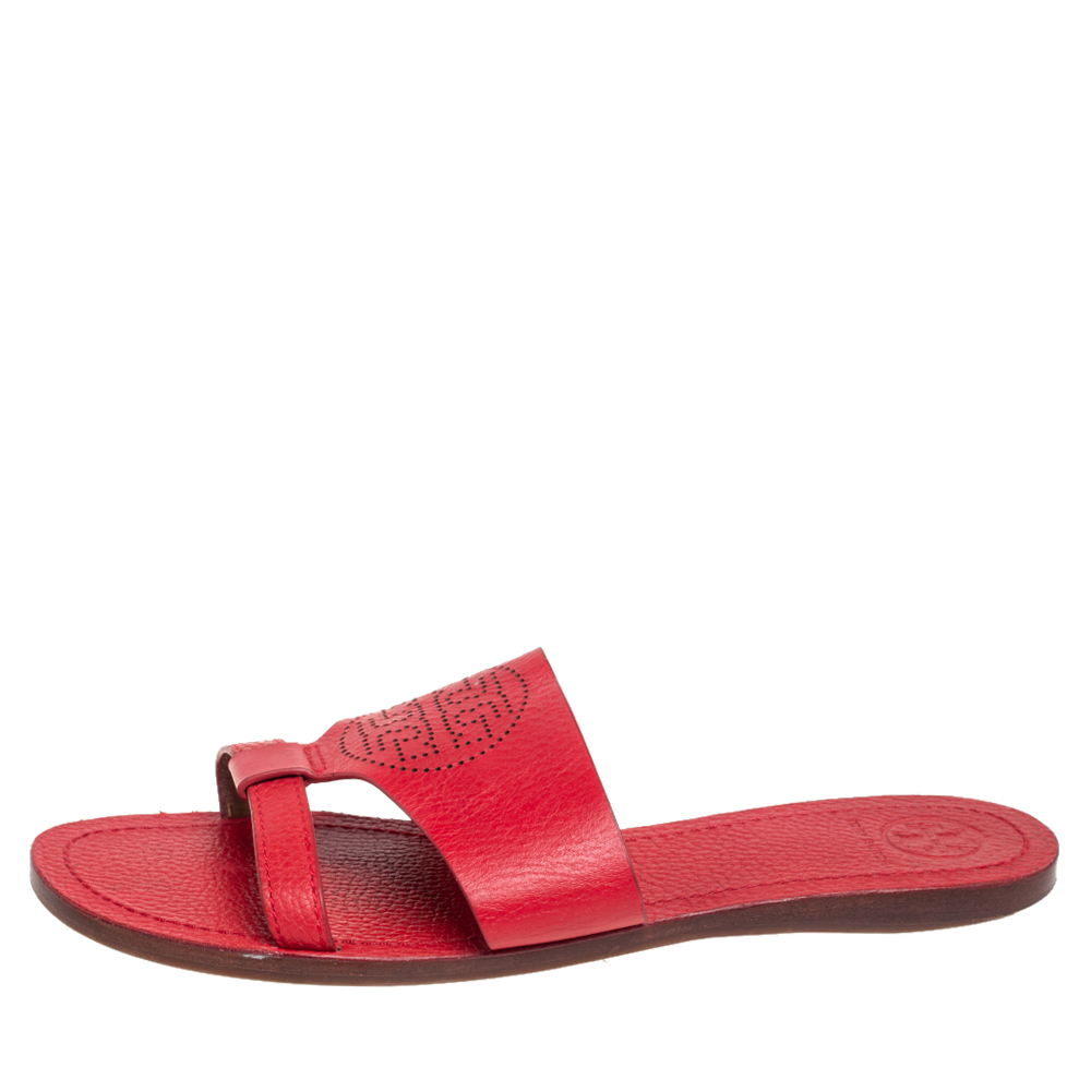 

Tory Burch Red Leather Ines Flat Sandals Size