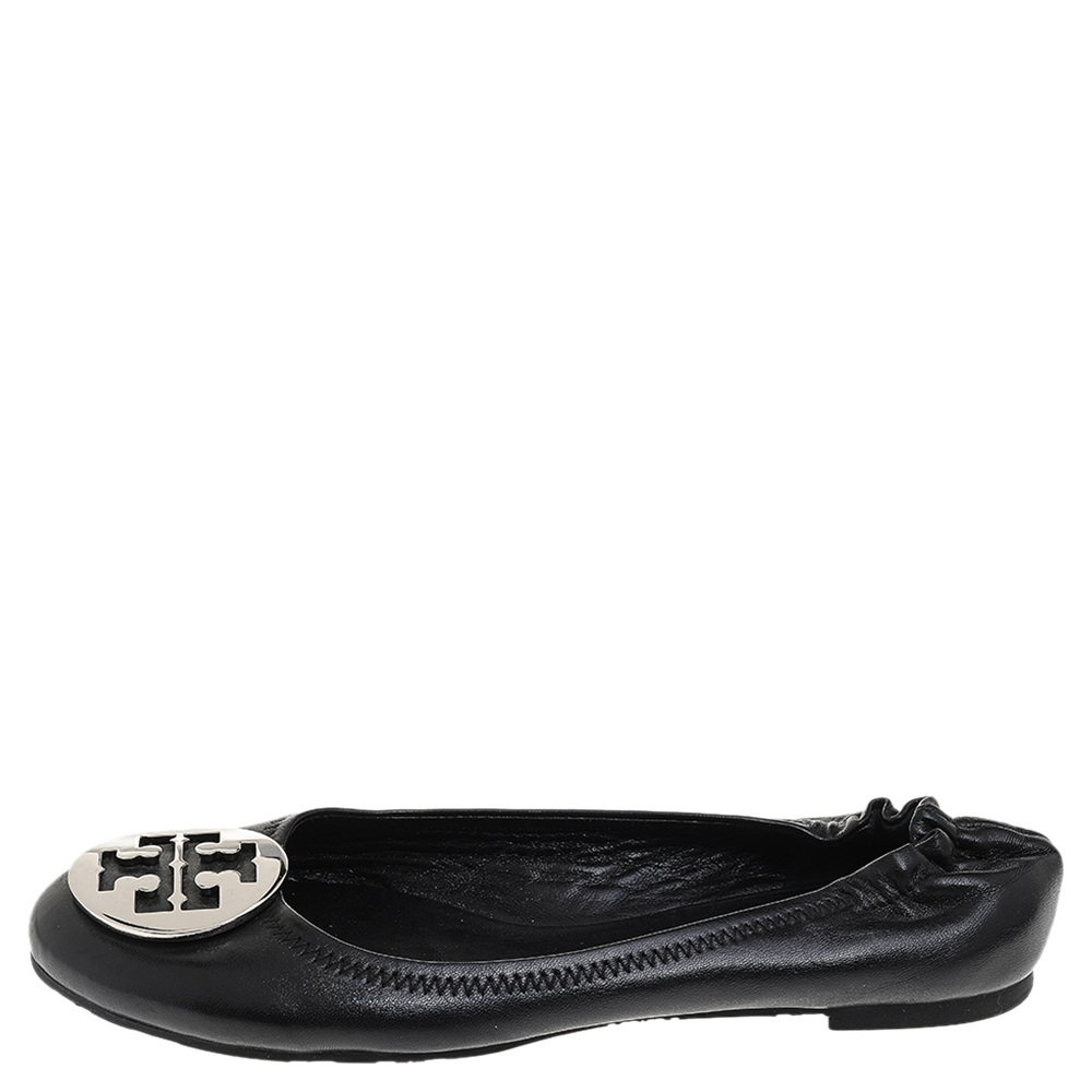

Tory Burch Black Leather Minnie Travel Logo Ballet Flats Size