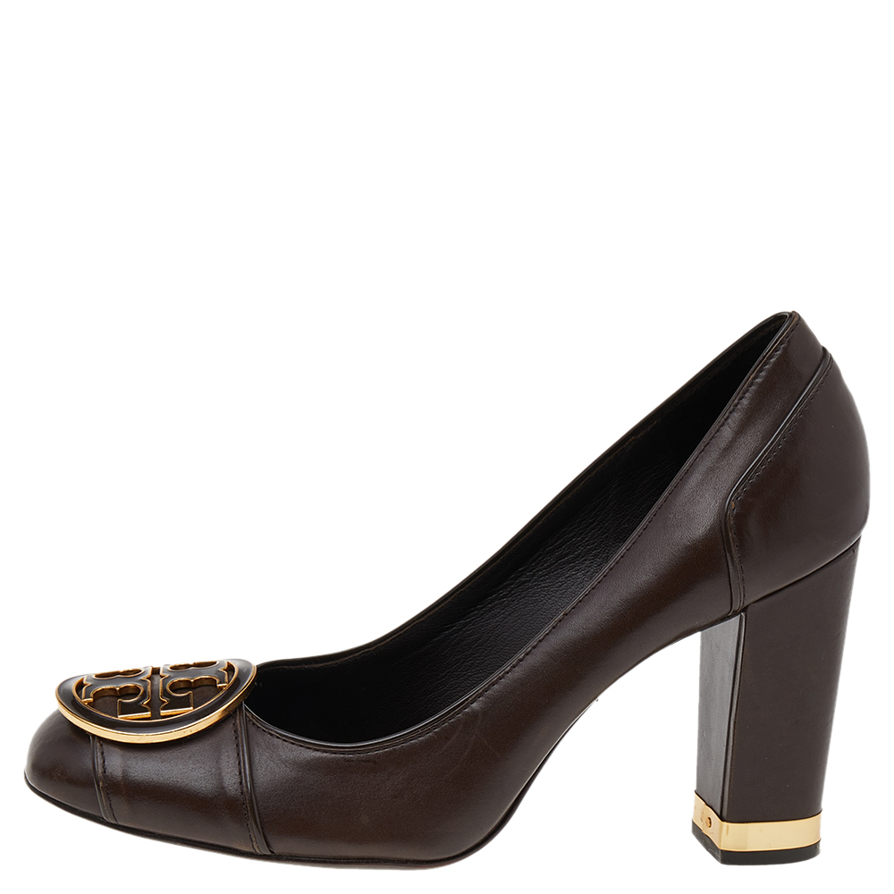 

Tory Burch Brown Leather Block Heel Pumps Size