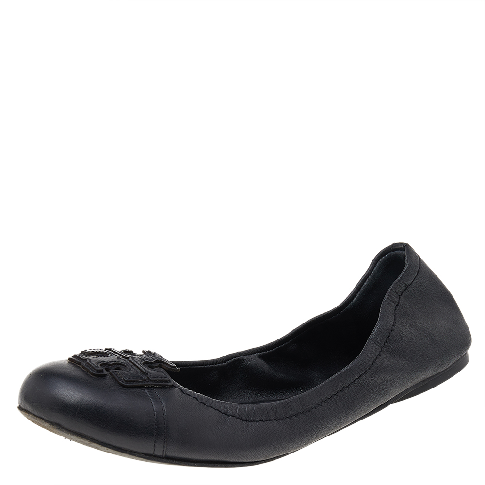 

Tory Burch Black Leather Ballet Flats Size