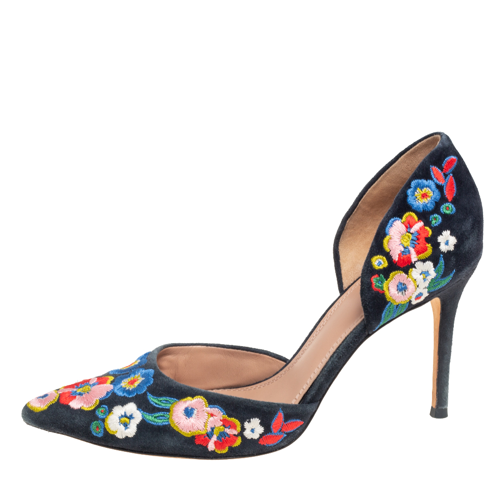 

Tory Burch Multicolor Suede Rosemont Embroidered D’orsay Pumps Size