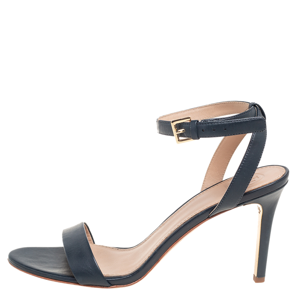 

Tory Burch Navy Blue Leather Ankle Strap Open Toe Sandals Size