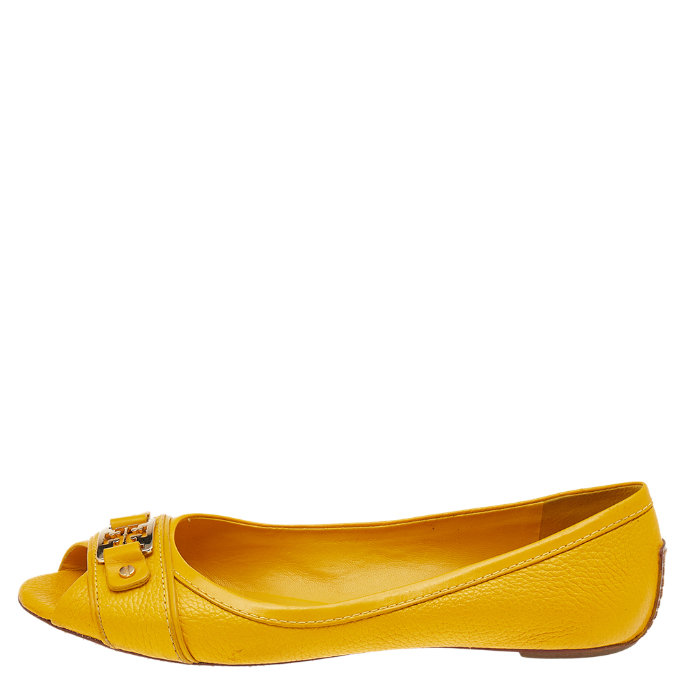 

Tory Burch Yellow Leather Cline Peep Toe Ballet Flats Size