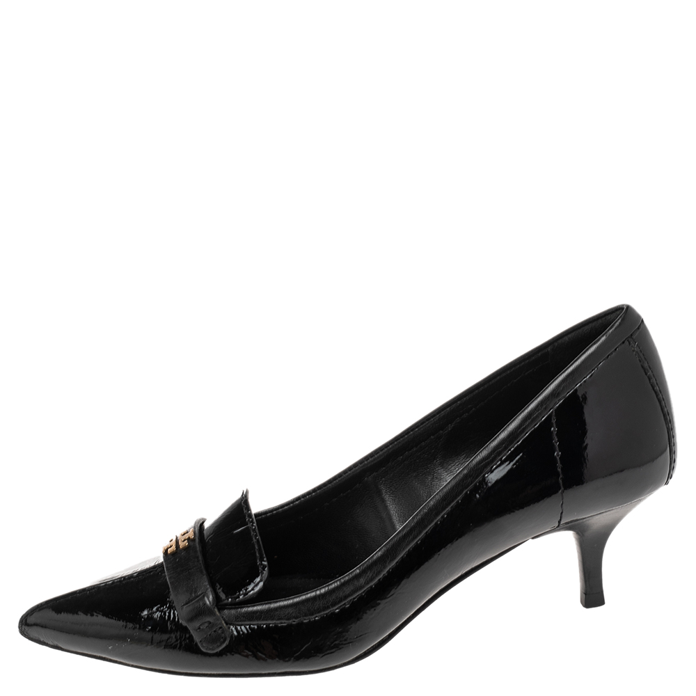 

Tory Burch Black Leather And Patent Leather Pointed Toe Pumps Size