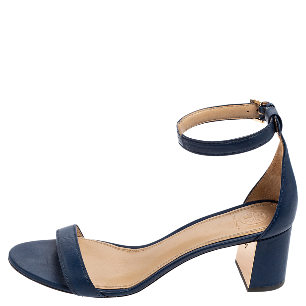 

Tory Burch Blue Leather Ankle-Strap Block Heel Sandals Size