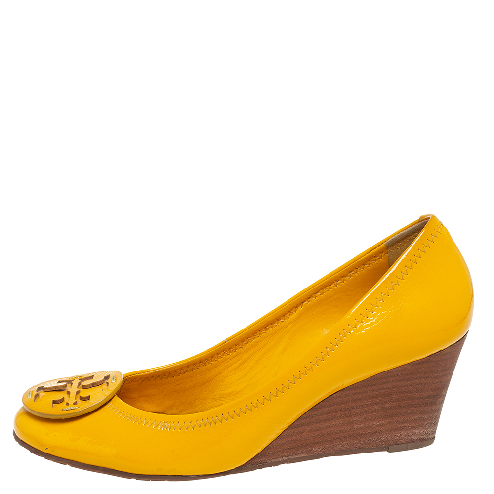 

Tory Burch Yellow Patent Leather Sally Wedge Pumps Size