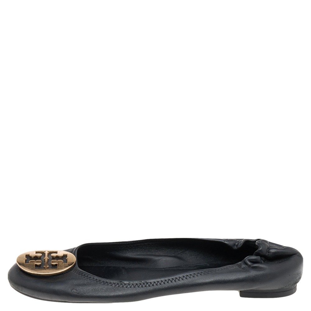 

Tory Burch Black Leather Minnie Scrunch Ballet Flats Size