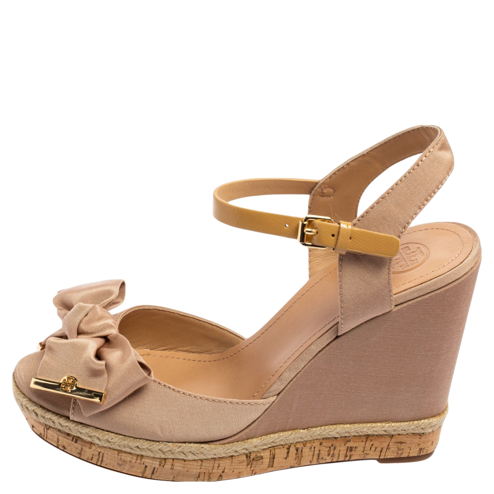 

Tory Burch Beige Canvas Espadrille Wedge Ankle Strap Sandals Size
