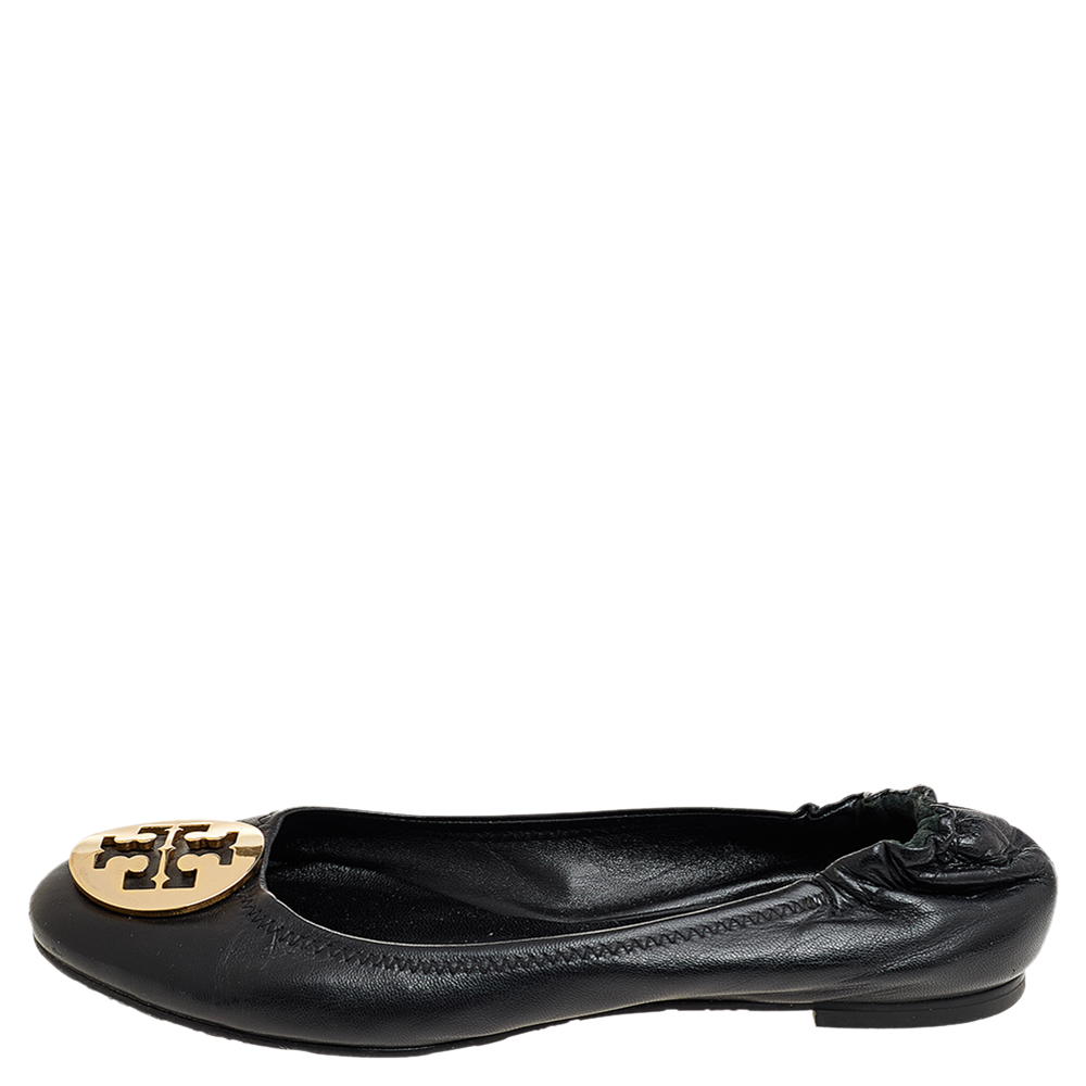 

Tory Burch Black Leather Scrunch Ballet Flats Size