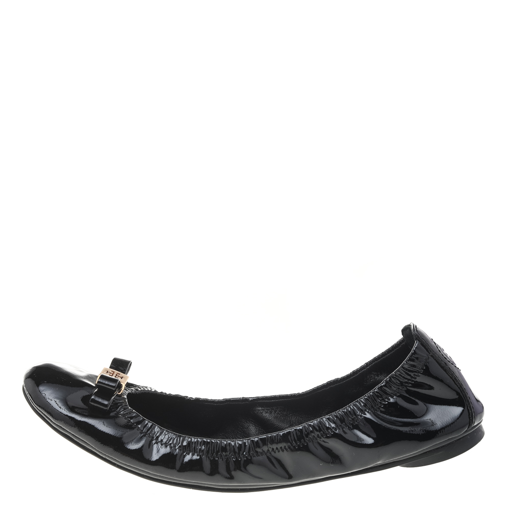 

Tory Burch Black Patent Leather Bow Scrunch Ballet Flats Size