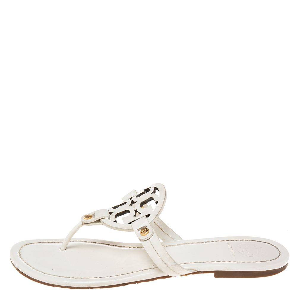 

Tory Burch White Patent Leather Thong Flat Sandals Size