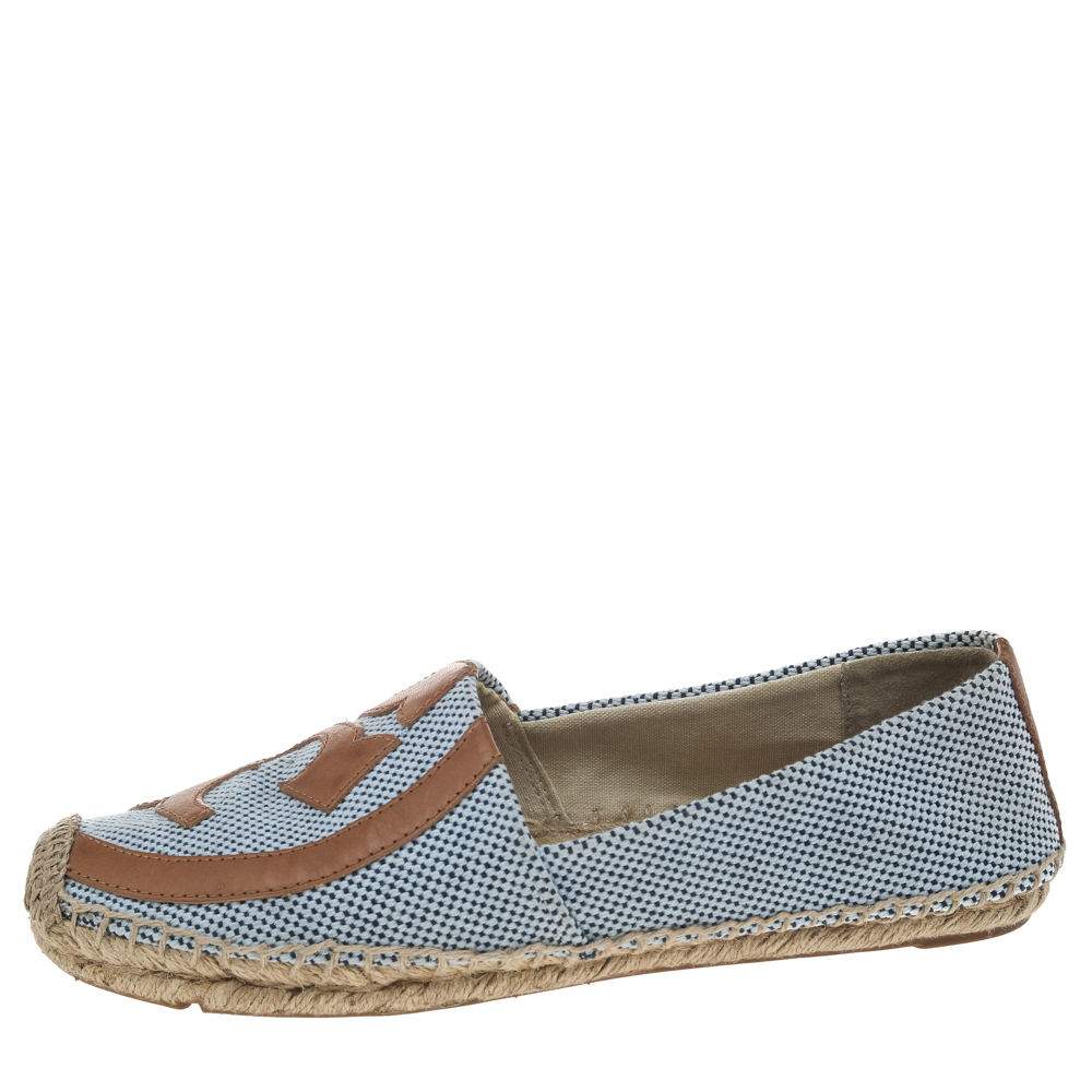 

Tory Burch Blue/Brown Canvas And Leather Lonnie Espadrille Flats Size