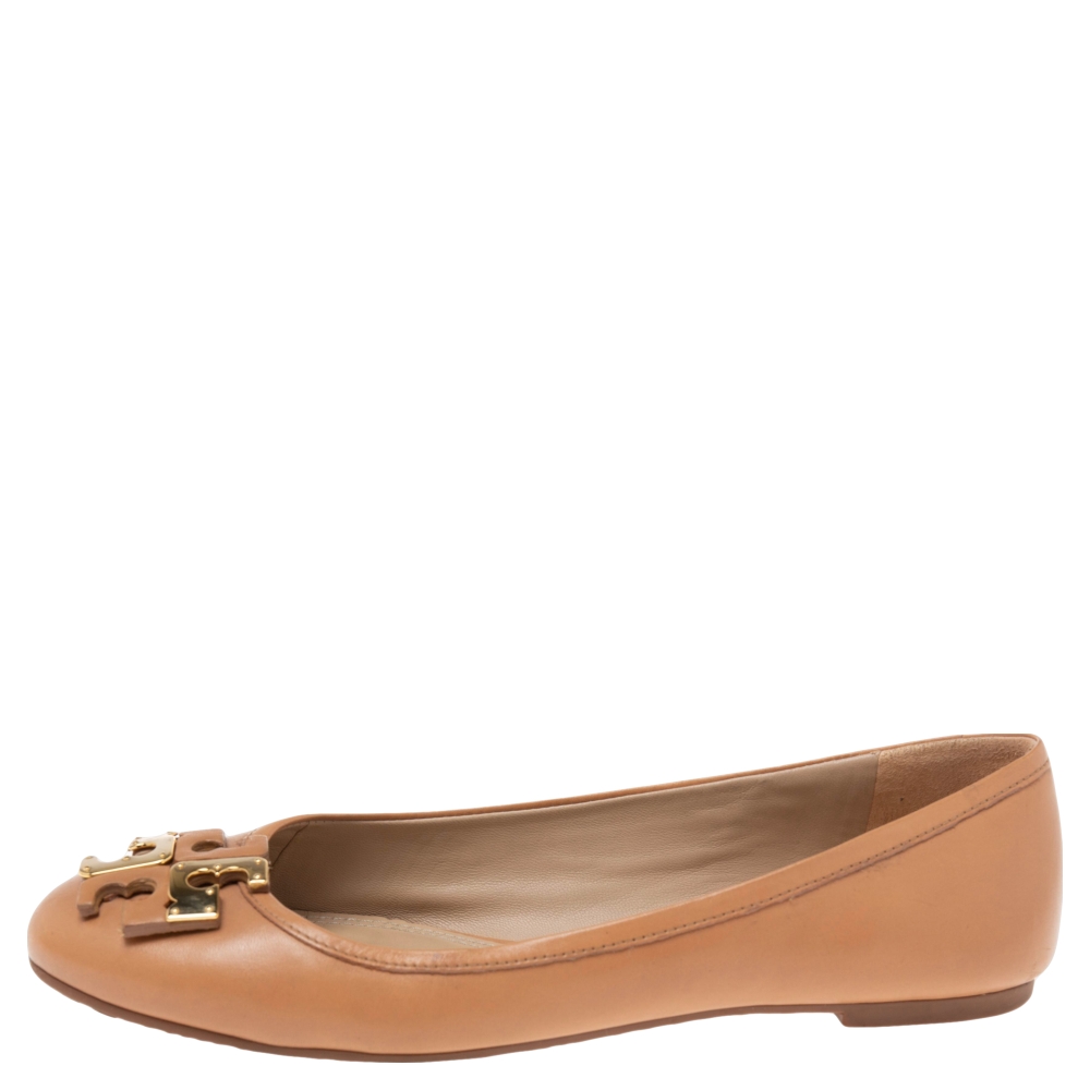 

Tory Burch Brown Leather Logo Bow Ballet Flats Size