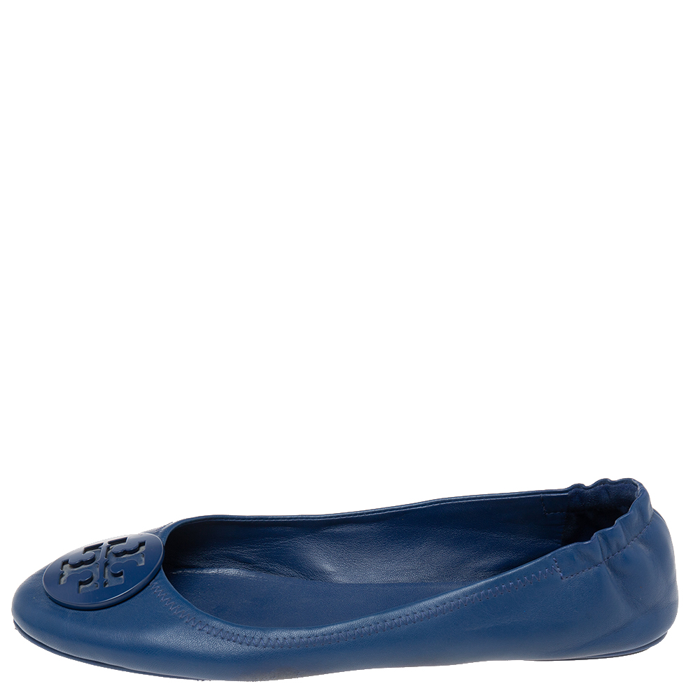 

Tory Burch Royal Blue Leather Minnie Travel Ballet Flats Size