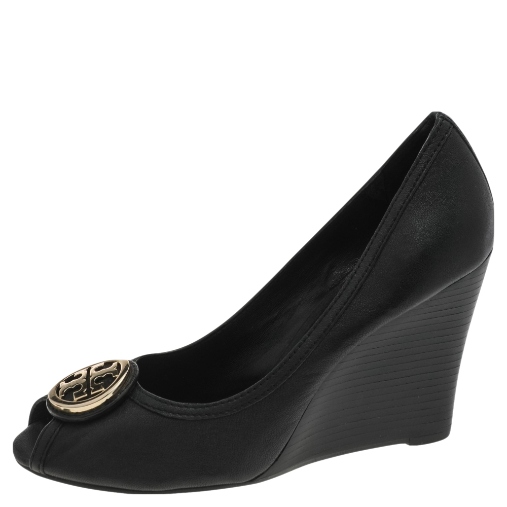 

Tory Burch Black Leather Wedge Pumps Size
