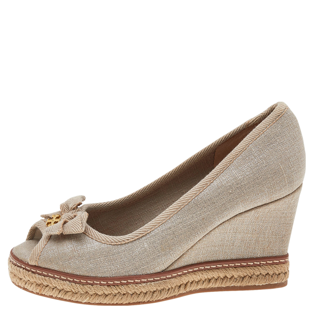 

Tory Burch Grey Fabric Wedge Pumps Size