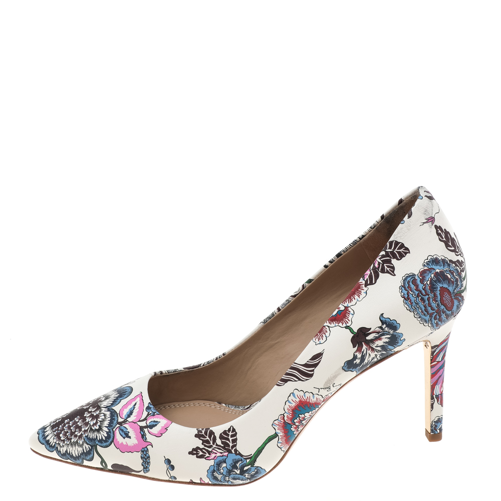 

Tory Burch Multicolor Print Leather Happy Times Elana Pumps Size