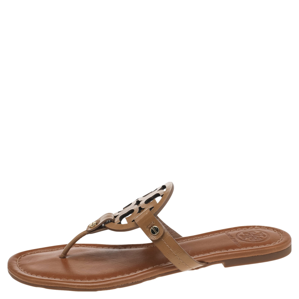 

Tory Burch Brown Patent Leather Miller Flat Thong Sandals Size