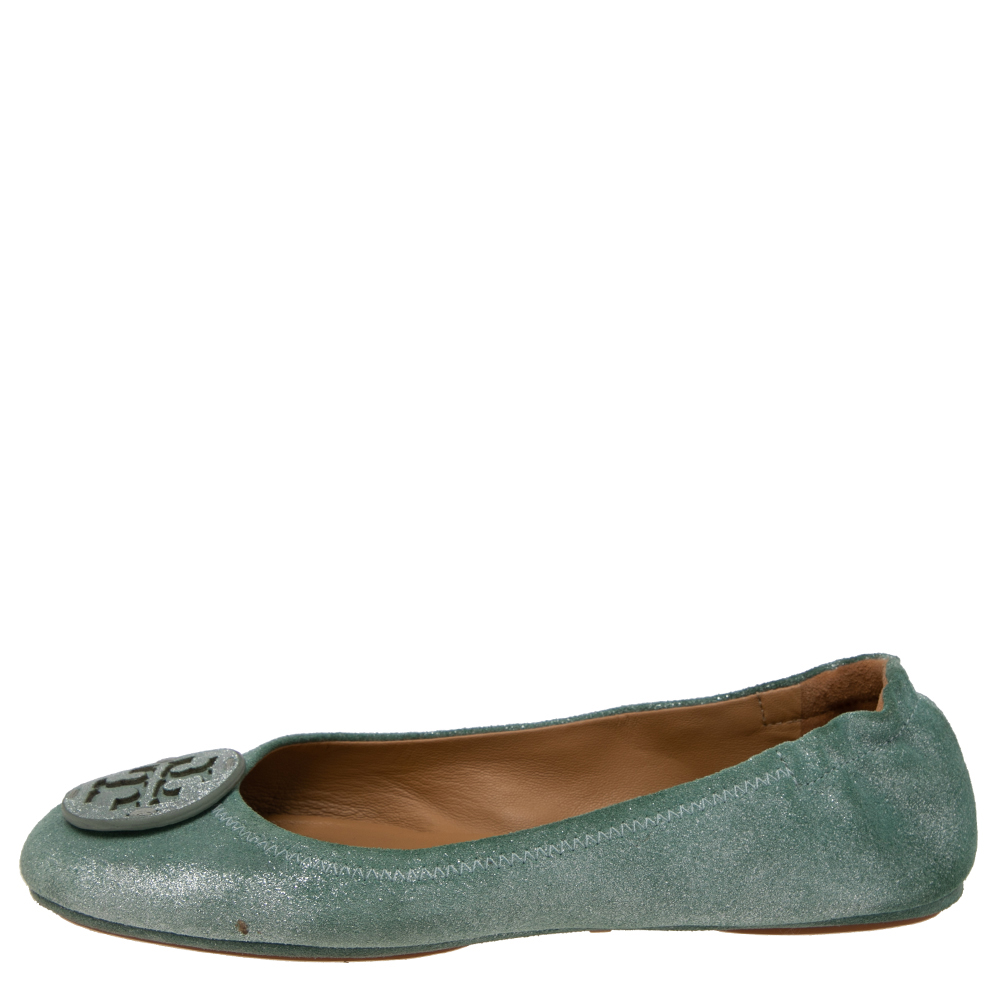 

Tory Burch Aqua Green Suede Reva Ballet Flats Size, Grey