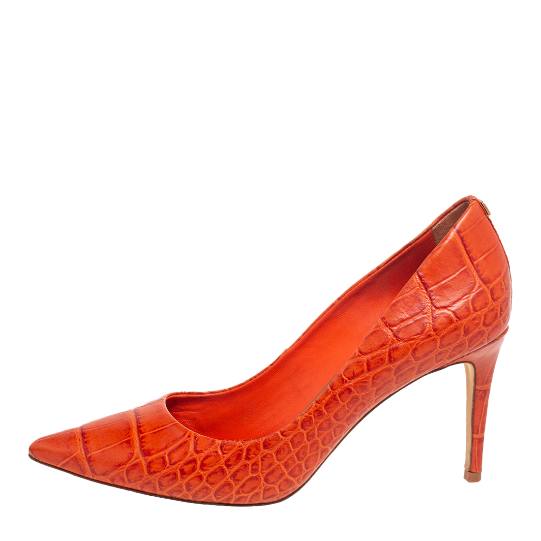 

Tory Burch Orange Croc Embossed Leather Pointed Toe Pumps Size