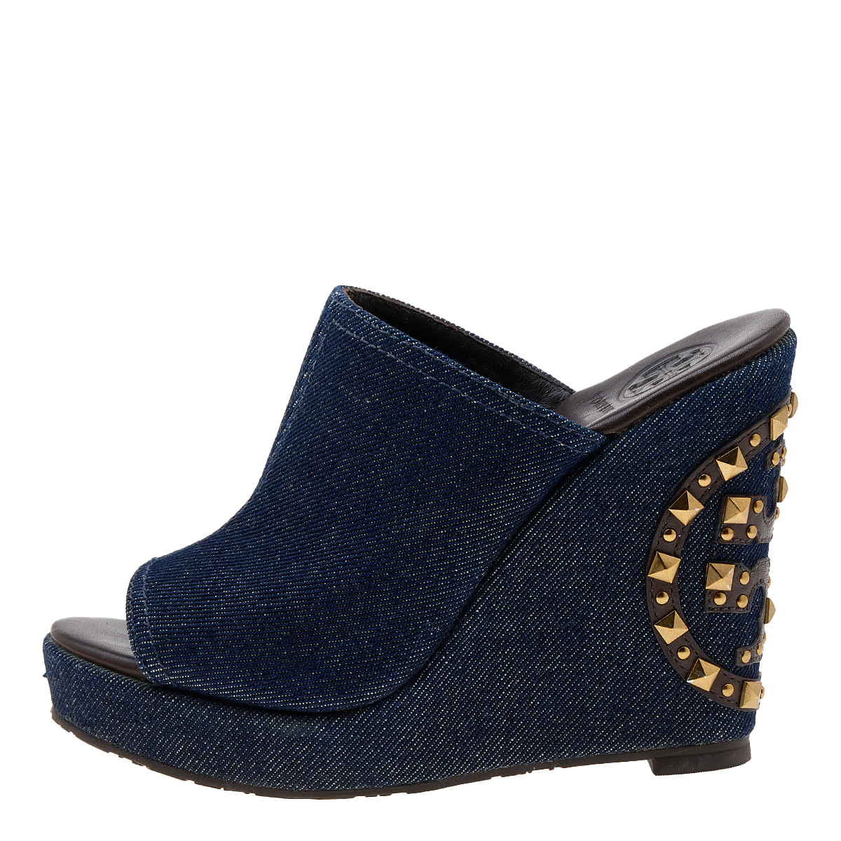 

Tory Burch Blue Denim Studded Wedges Mules Size