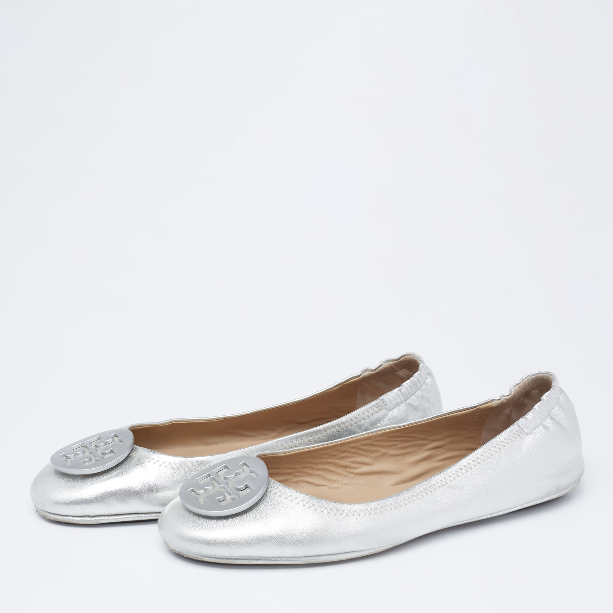 

Tory Burch Silver Leather Minnie Ballet Flats Size