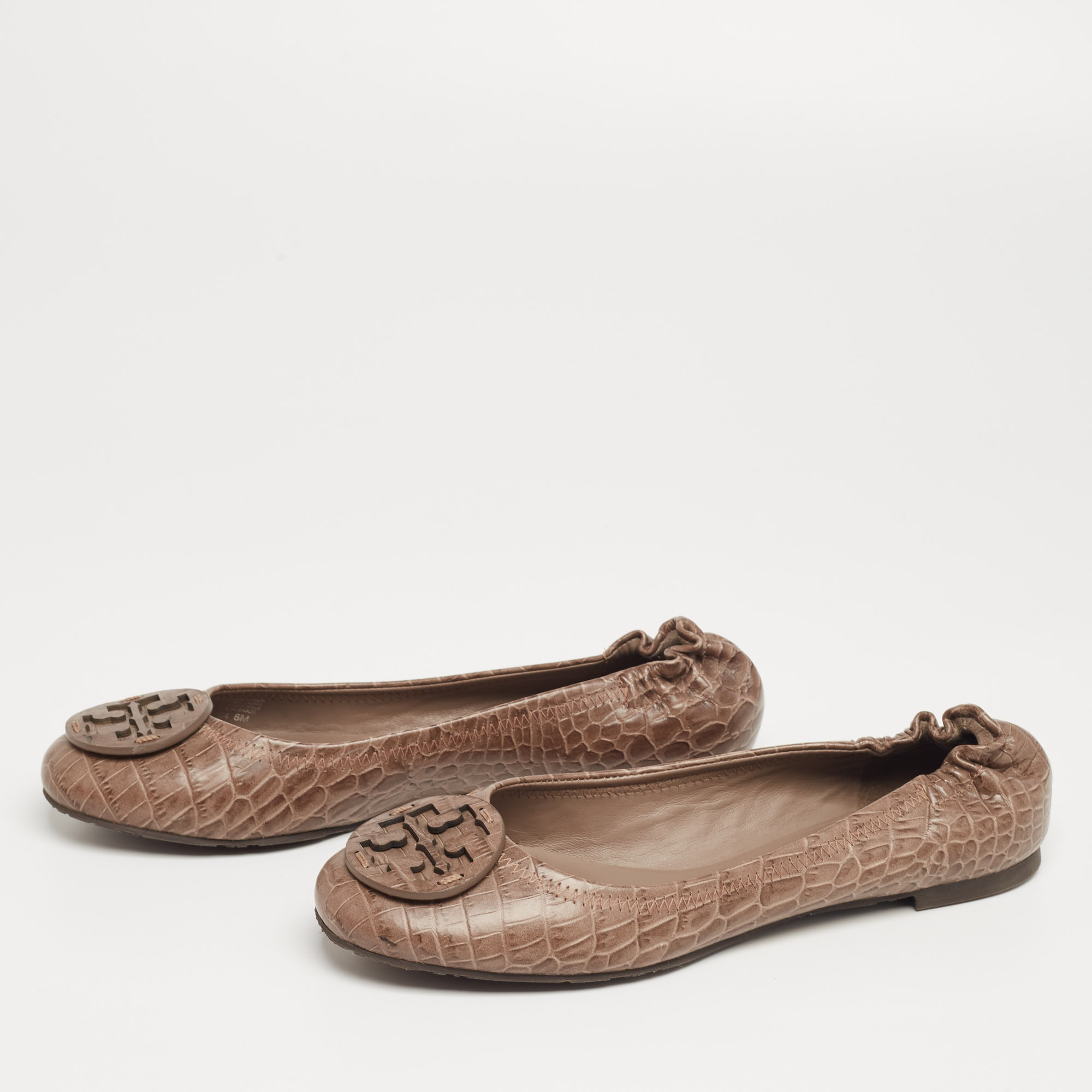 

Tory Burch Brown Croc Embossed Leather Reva Ballet Flats Size