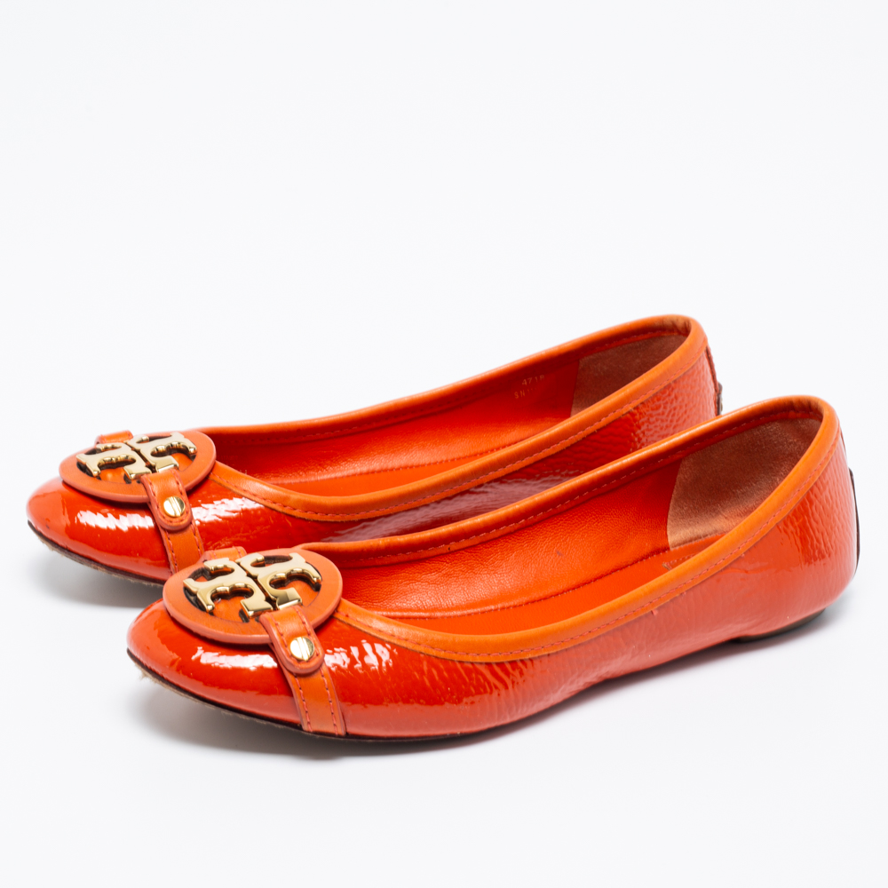 

Tory Burch Orange Patent Leather Aaden Ballet Flats Size