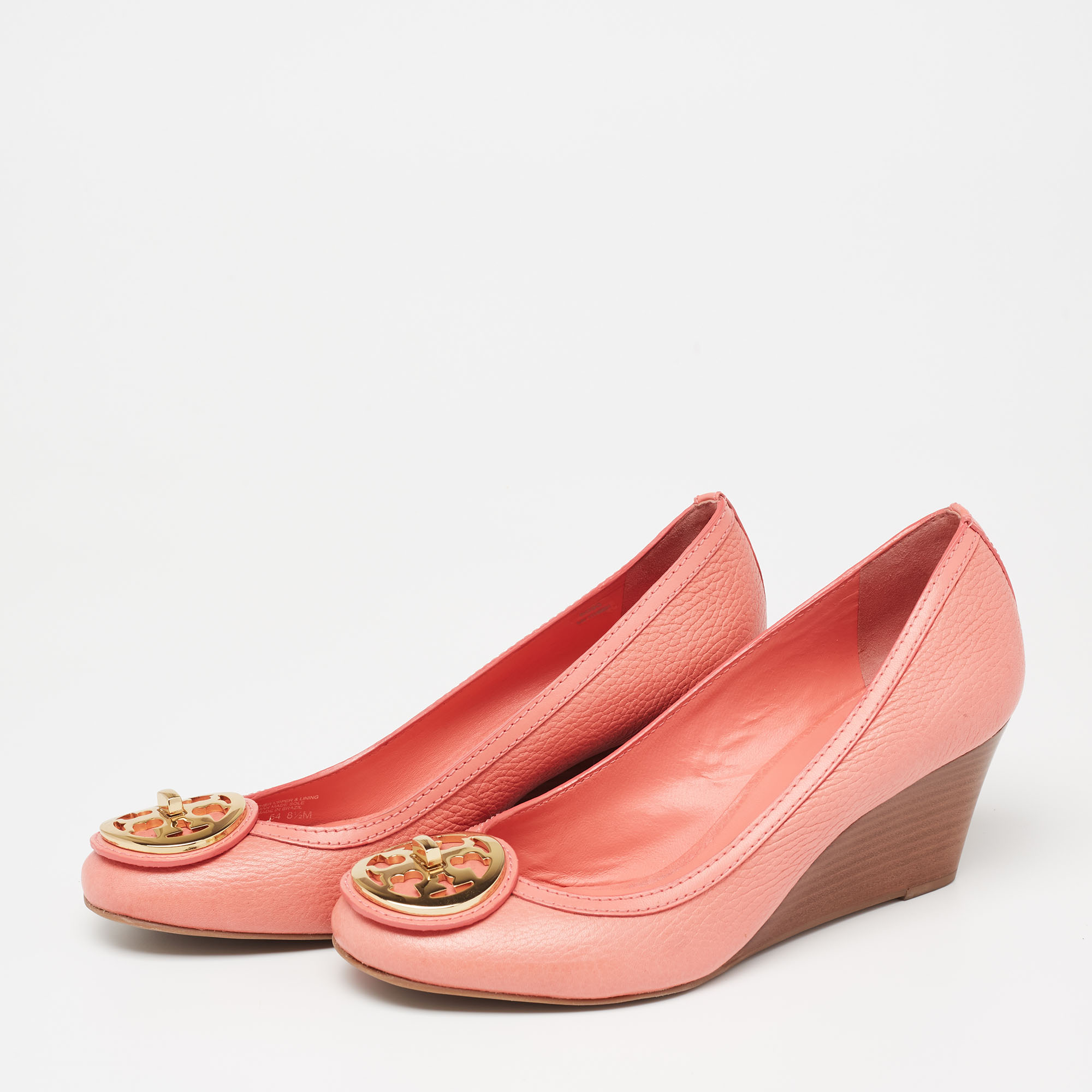 

Tory Burch Salmon Pink Leather Selma Wedge Pumps Size