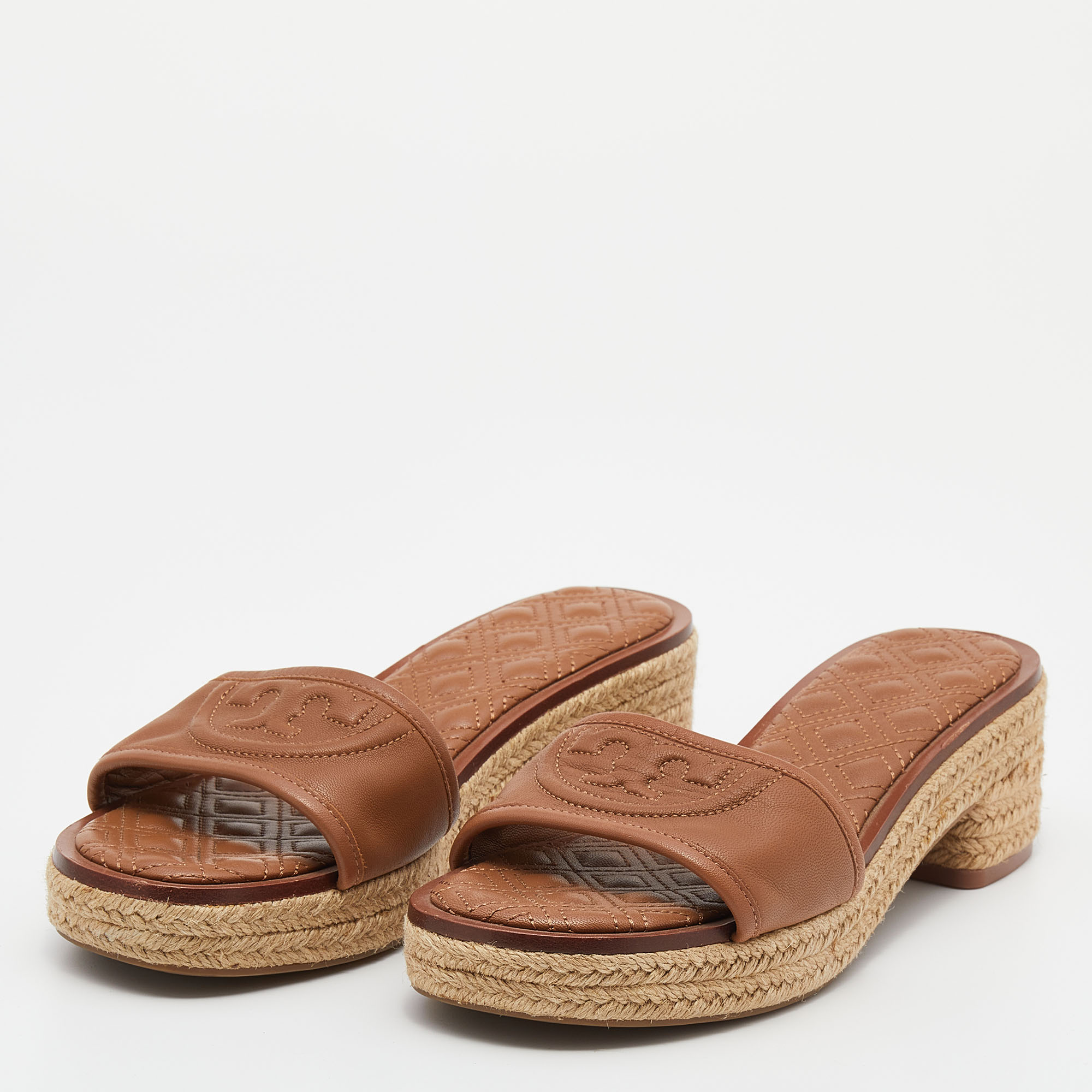 

Tory Burch Brown Leather Fleming Espadrille Slides Size