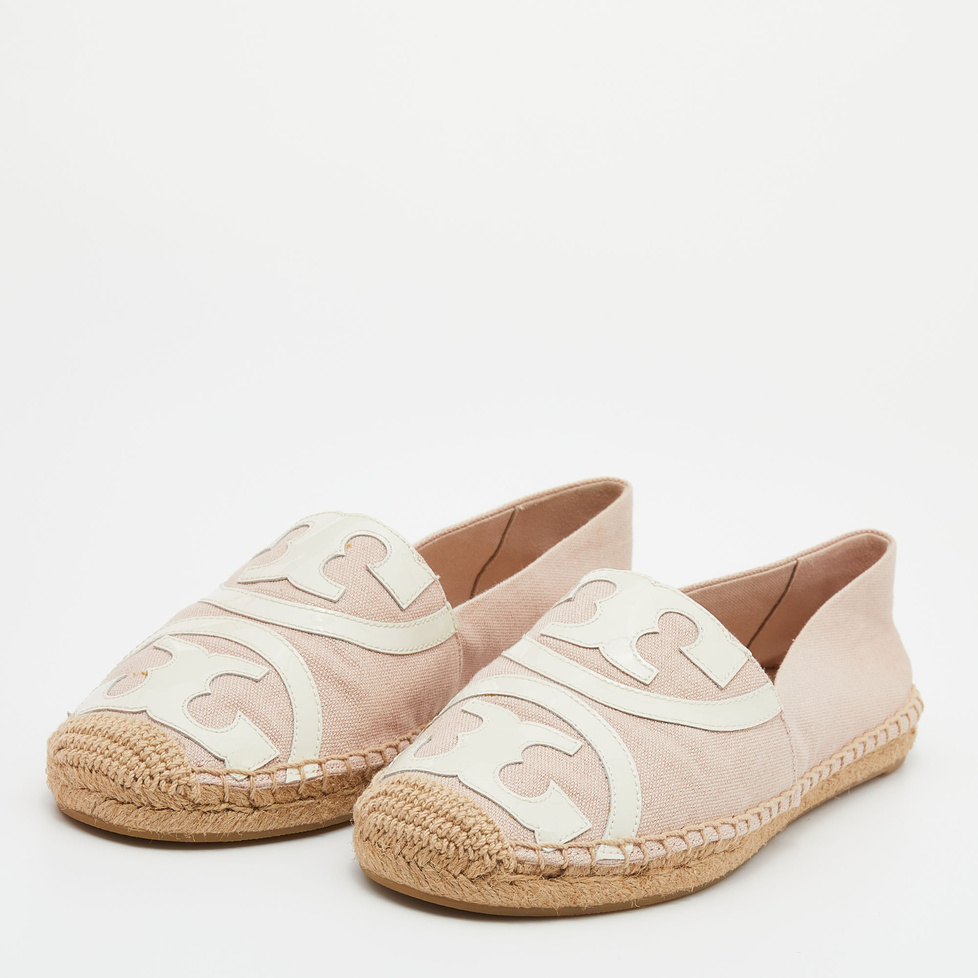 

Tory Burch Pink/White Canvas And Patent Espadrille Flats Size