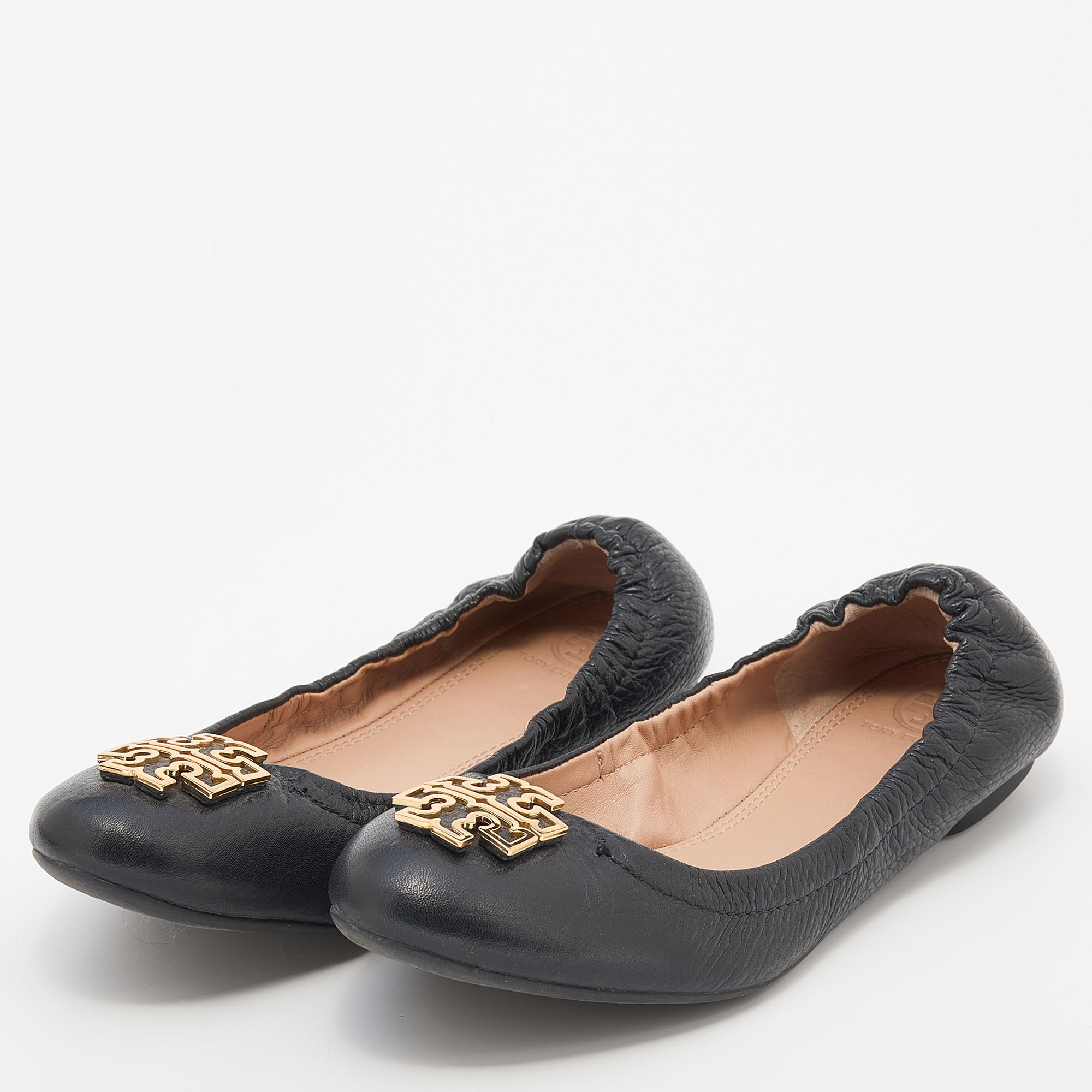 

Tory Burch Black Leather Minnie Scrunch Ballet Flats Size