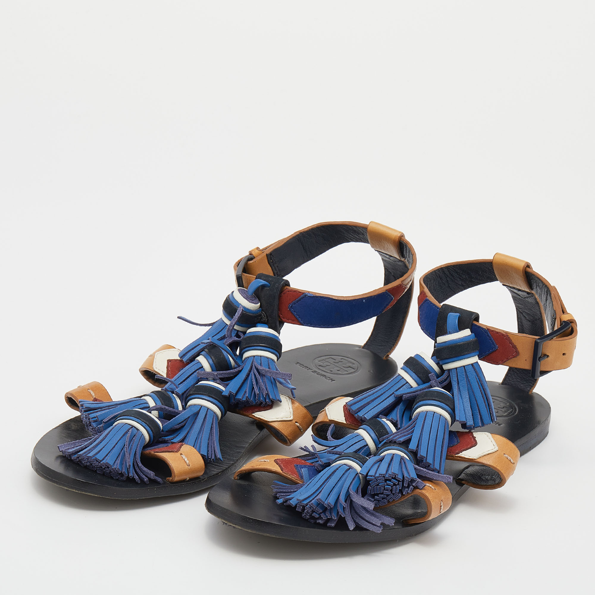 

Tory Burch Multicolor Leather Weaver Tasseled Flat Sandals Size