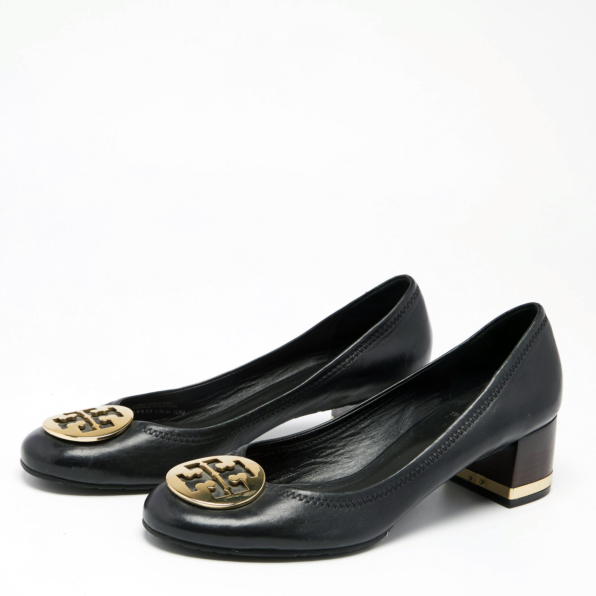 

Tory Burch Black Leather Janey Block Heel Pumps Size