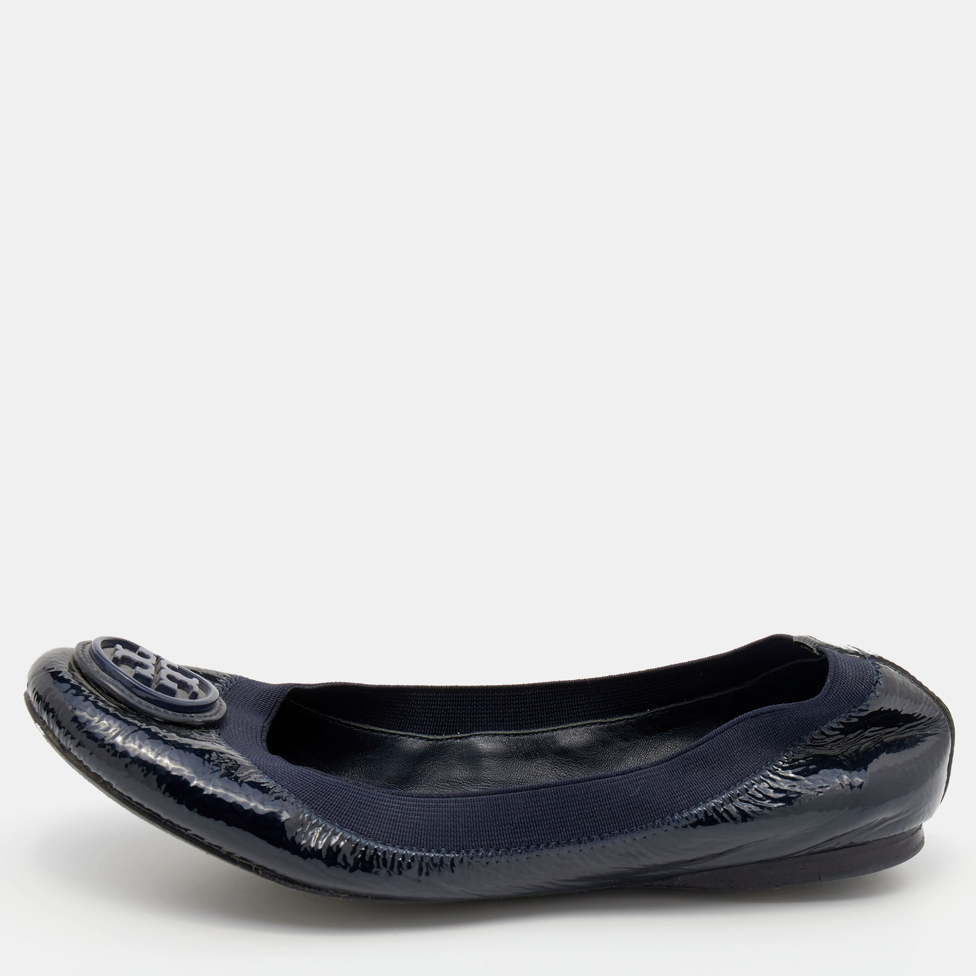 Pre-owned Tory Burch Blue Patent Leather Caroline Ballet Flats 36.5