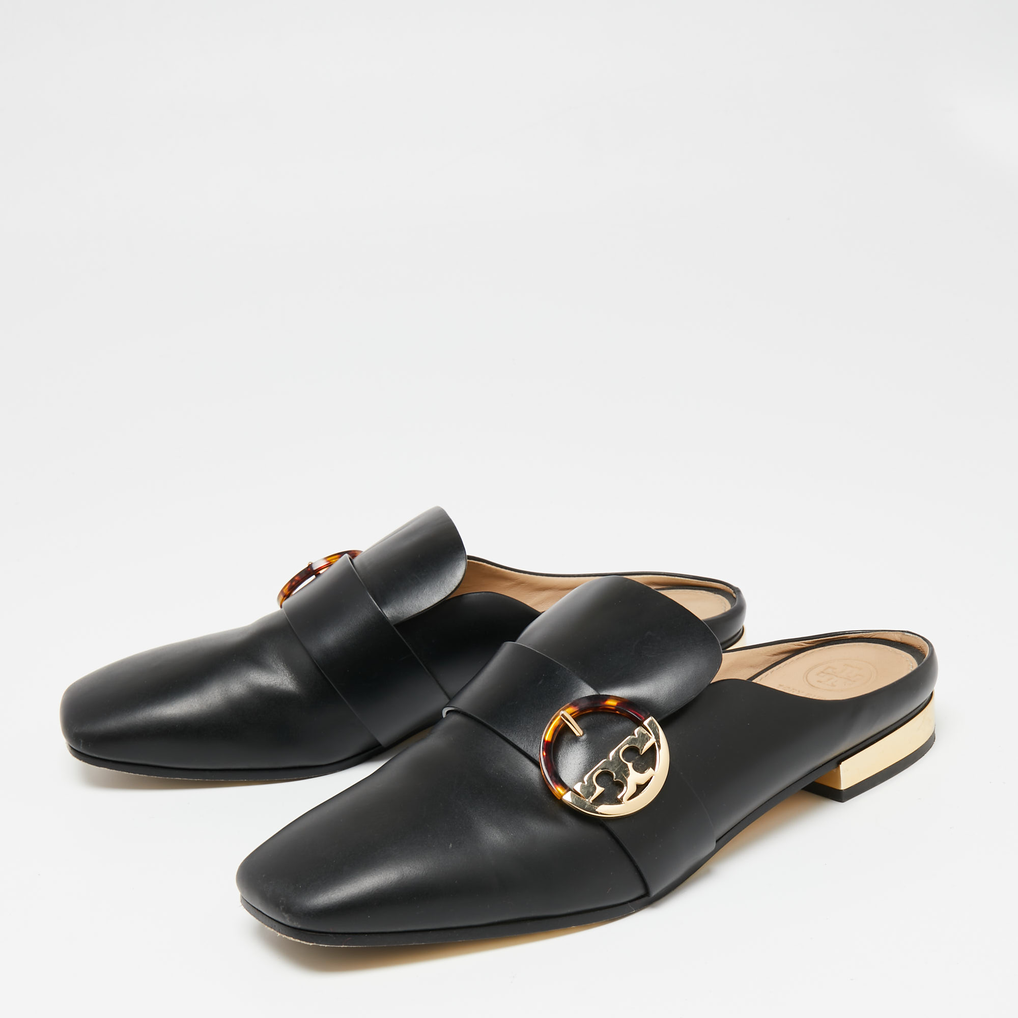 

Tory Burch Black Leather Sidney Backless Loafers Size