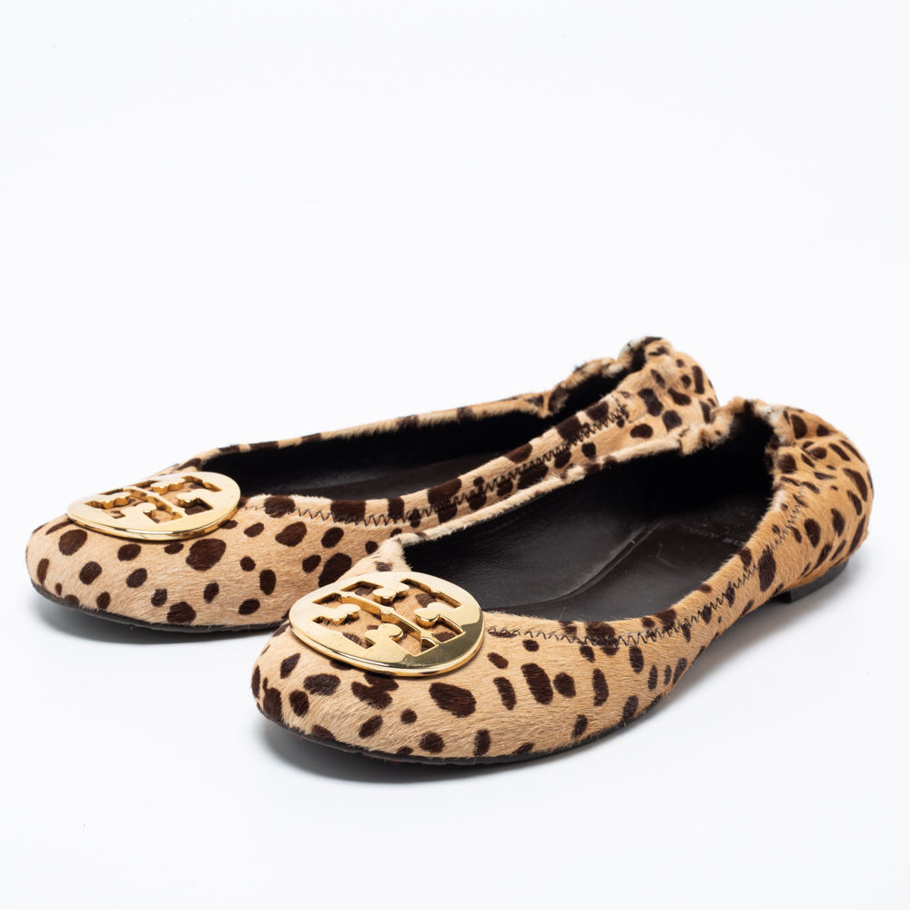 

Tory Burch Brown Leopard Print Calf Hair Reva Ballet Flats Size