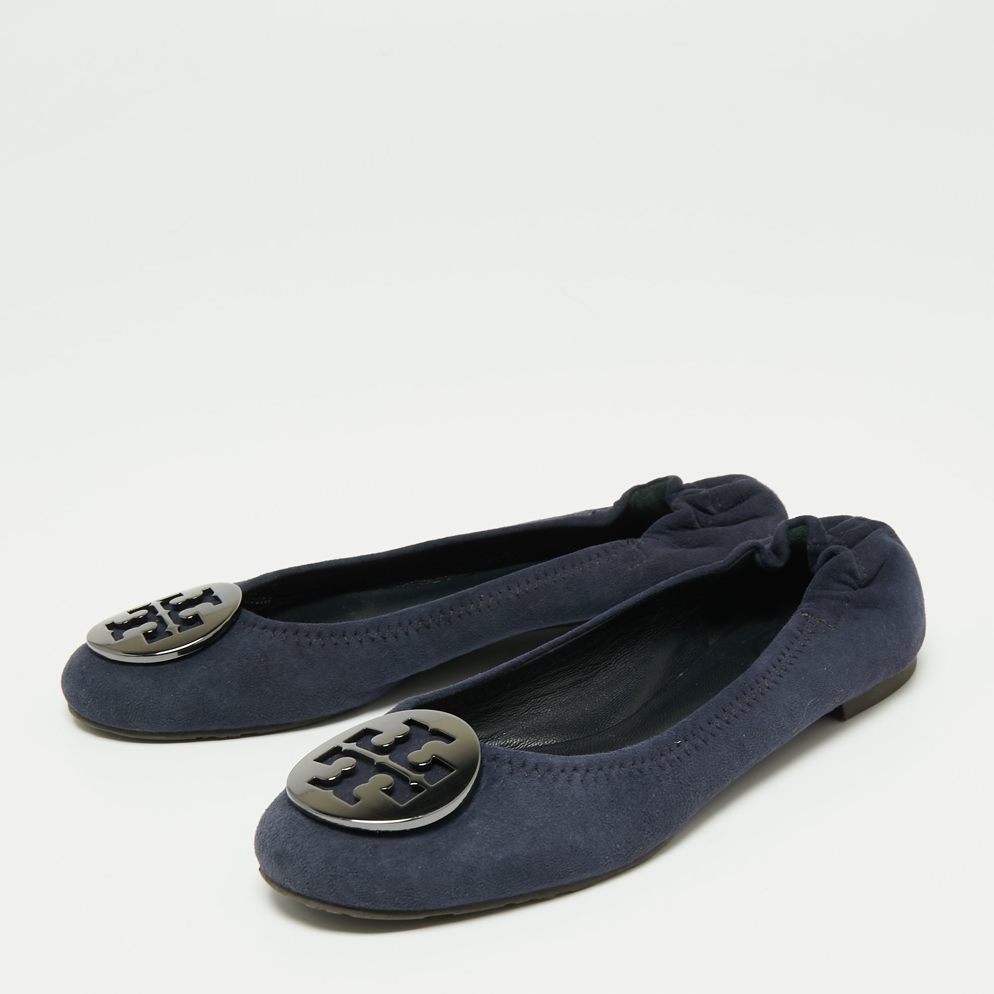 Tory Burch Navy Blue Suede Minnie Scrunch Ballet Flats Size - buy at ...