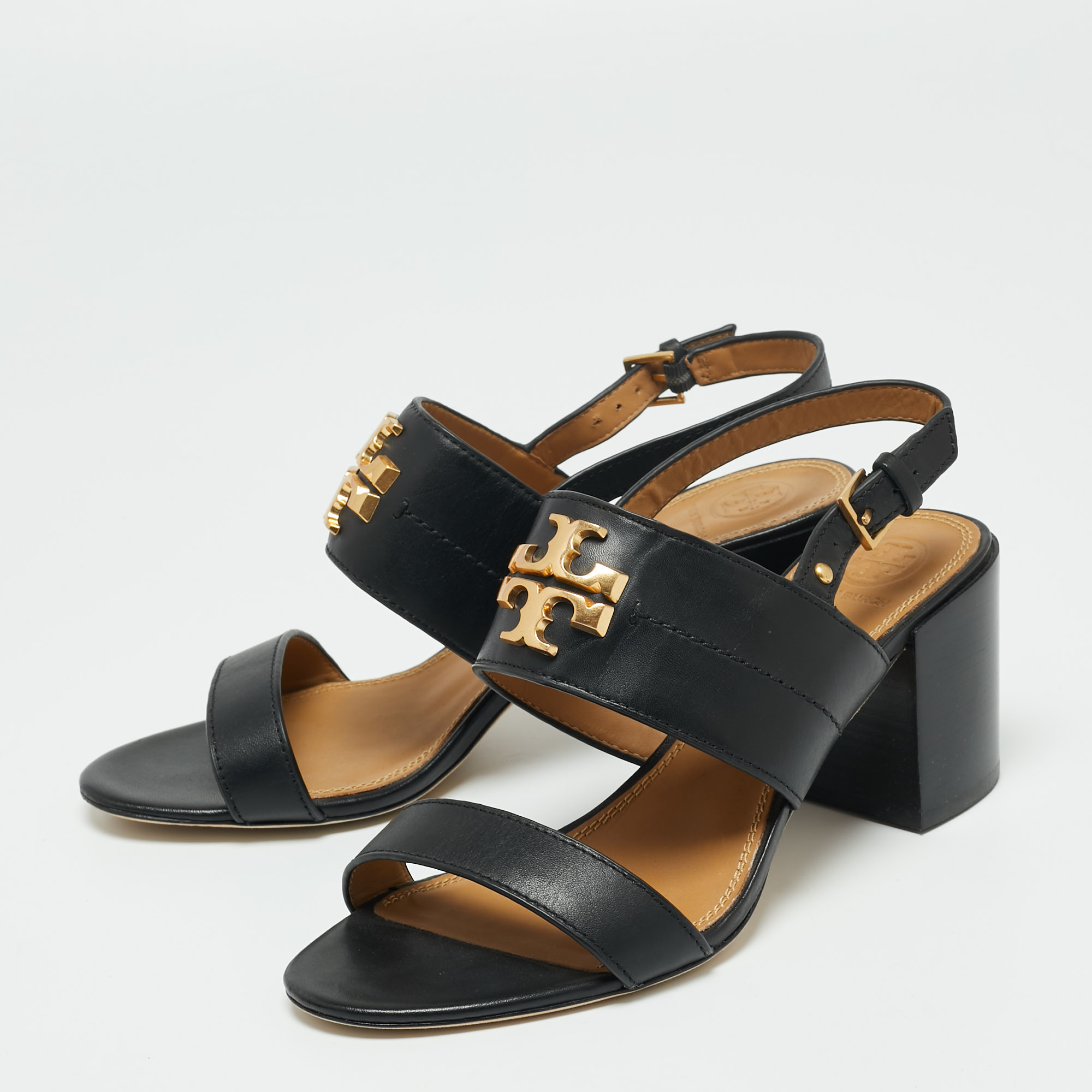 

Tory Burch Black Leather Everly Block Heel Slingback Sandals Size