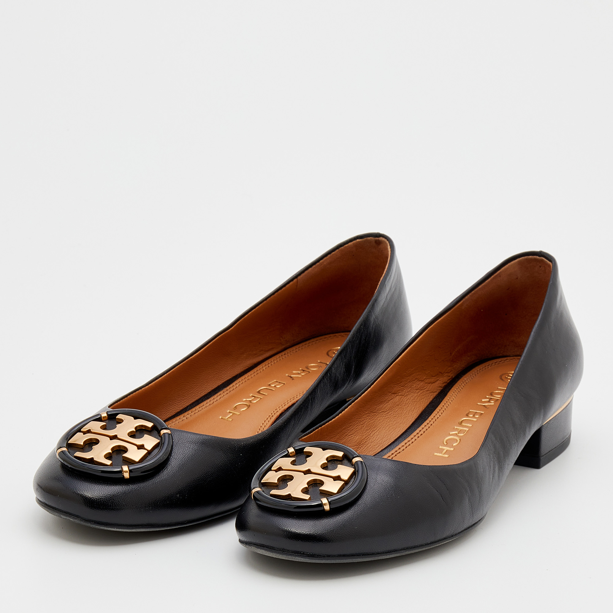 

Tory Burch Black Leather Logo Ballet Flats Size