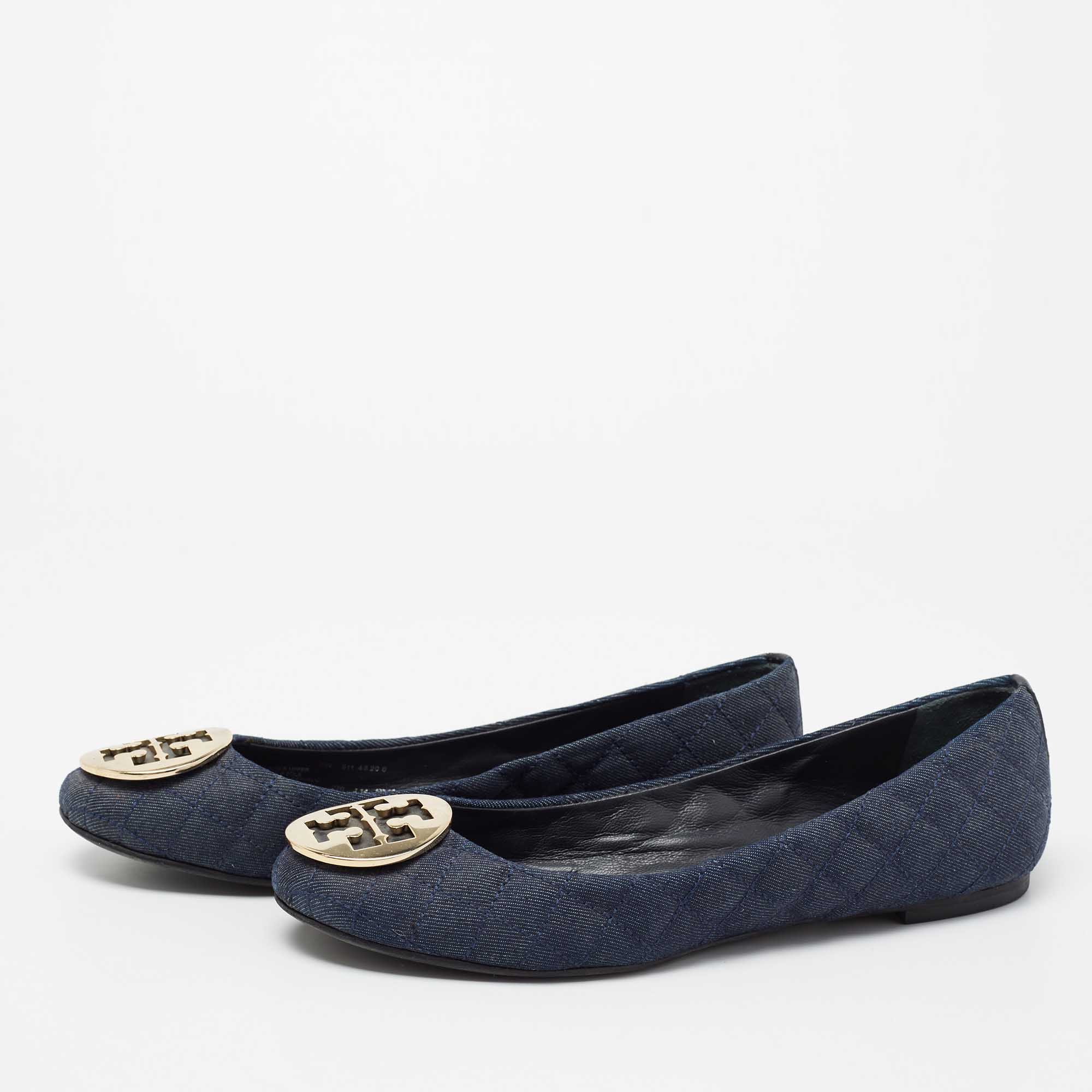 

Tory Burch Navy Blue Denim Quinn Ballet Flats Size