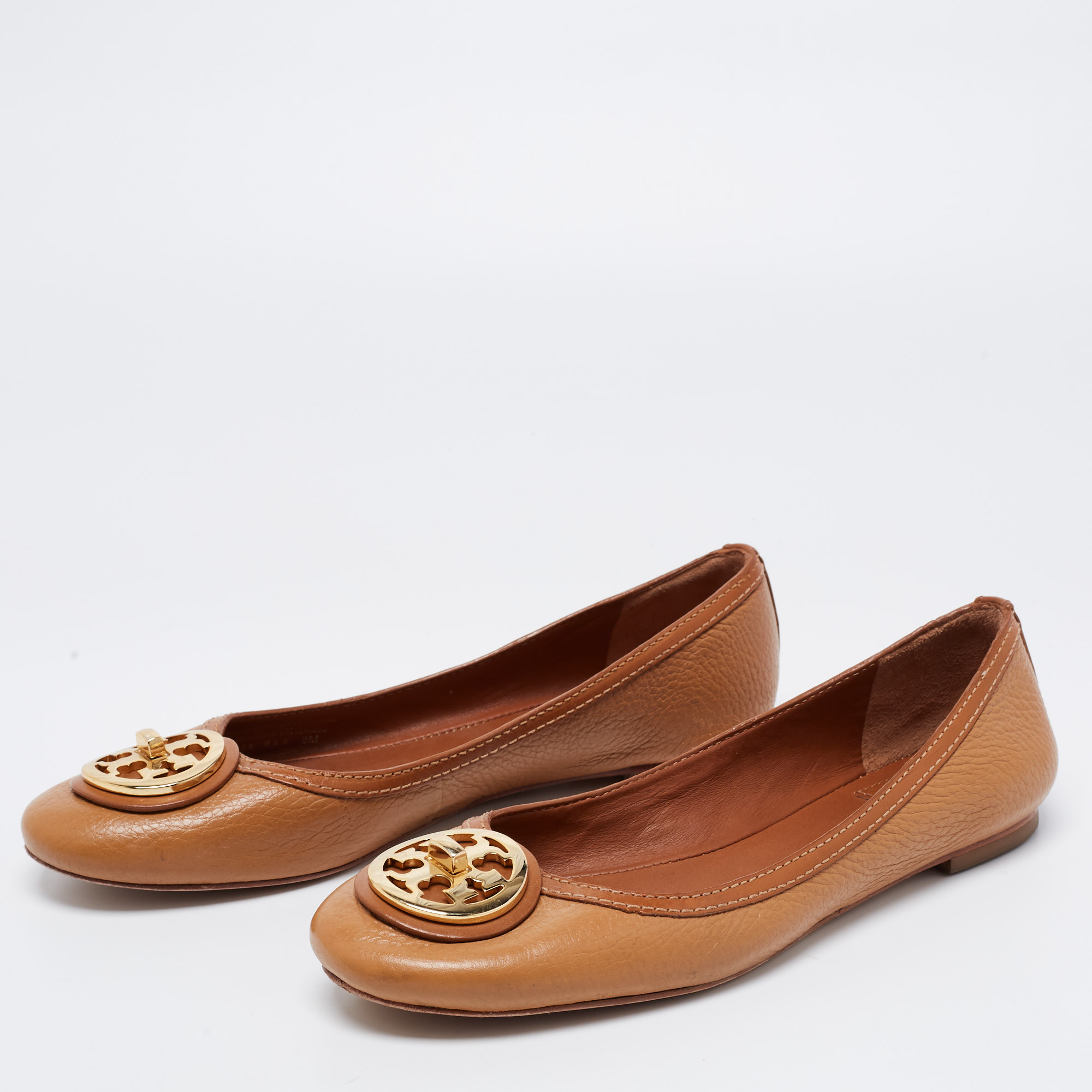 

Tory Burch Brown Leather Round Toe Ballet Flats Size